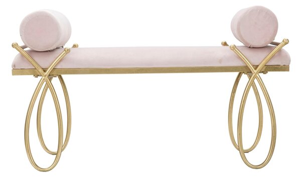 Panca in Velluto telaio in metallo Dorato Anni 20 RIBBON ROSA Dimensioni 112,5x49x h53 cm peso 9 kg rivestimento colore rosa