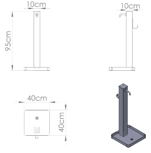 Fontana Decorativa Giardino Corten con Rubinetto e SASSI Dimensioni 40x40xh 100 cm con tubo rubinetto flessibile e Gomito resistente al gelo colore Antracite