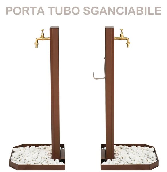 Fontana Decorativa Giardino Corten con Rubinetto Forma Schiacciata Dimensioni 20x10xh 100 cm con tubo rubinetto, flessibile e Gomito resistente al gelo Corten