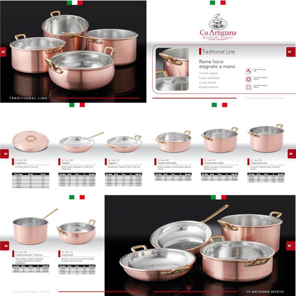 Coperchio in rame massiccio liscio � 16 cm . stagnato a mano Linea Traditional