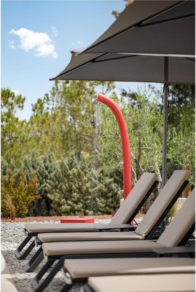 Doccia Solare da Esterno in Resina New Happy BLUE, per Giardino, 26L Dimensioni 21,5x20x h 225 cm peso 12 kg ,Miscelatore Arkema per scegliere la temperatura dell'acqua desiderata