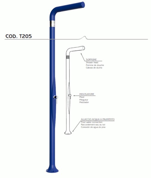 Doccia da Esterno Tradizionale FUNNY YANG BLU, per Giardino Dimensioni 17x17x h 210 cm peso 9 kg ,Miscelatore Arkema per scegliere la temperatura dell'acqua desiderata
