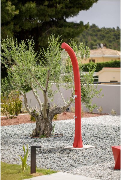 Doccia Solare da Esterno in Resina New Happy GRAY, per Giardino, 26L Dimensioni 21,5x20x h 225 cm peso 12 kg ,Miscelatore Arkema per scegliere la temperatura dell'acqua desiderata