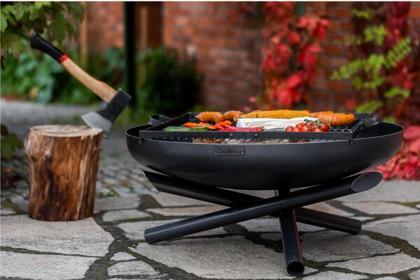 Braciere Indiana da 70 cm in Acciaio Naturale - Spessore 2mm, Altezza 36cm, Prodotto Artigianale Europeo