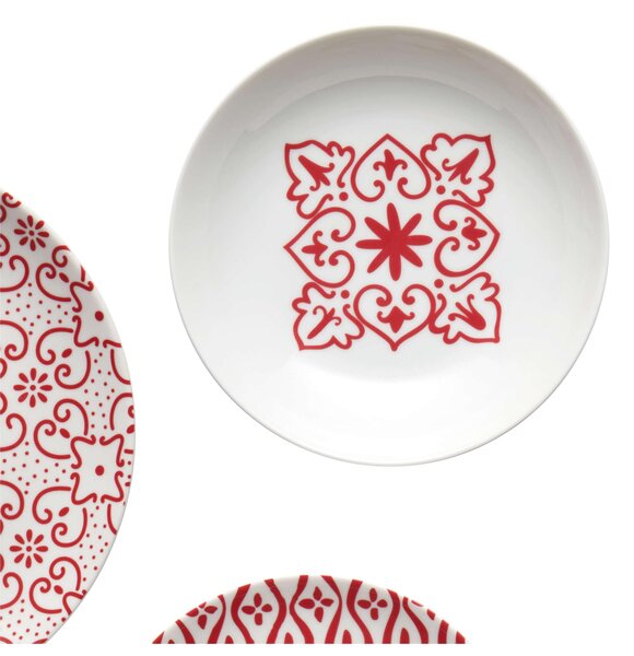 Servizio Piatti 6 Posti Tavola LE MAIOLICHE Guzzini in porcellana con decoro sotto smalto Colore 6 Rosso brillante