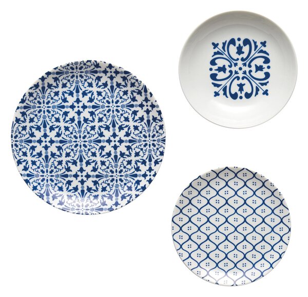 Servizio Piatti 6 Posti Tavola LE MAIOLICHE Guzzini in porcellana con decoro sotto smalto Colore 6 Blu Mediterraneo