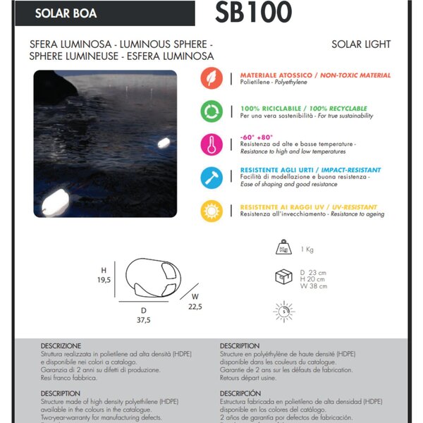 Boa Luminosa in Resina-Galleggiante, Dimensioni 37,5x19,5x22,5 - peso 0.8 kg LED RGB, telecomando incluso colore bianco