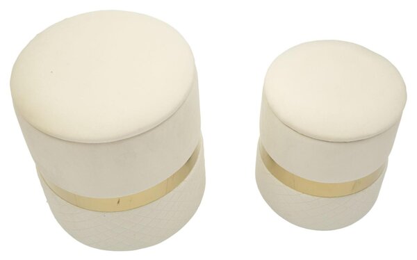 Pouf SET 2 pezzi dal caldo tono Crema uniscono design moderno e funzionalit� Dimensioni � 37X42-28X35 , colore Crema e ORO