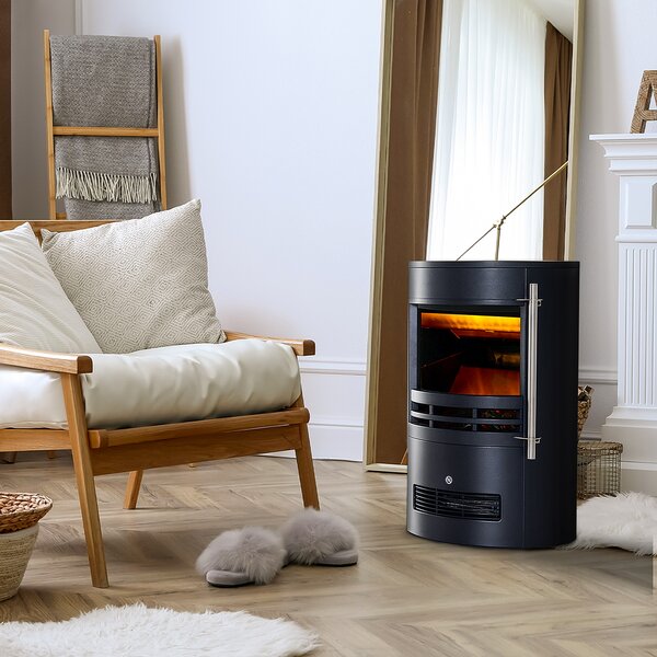 HOMCOM Camino Elettrico da Terra Potenza 900W/2000W con Effetto Fiamma 41 × 41 × 64.5cm Nero|Aosom