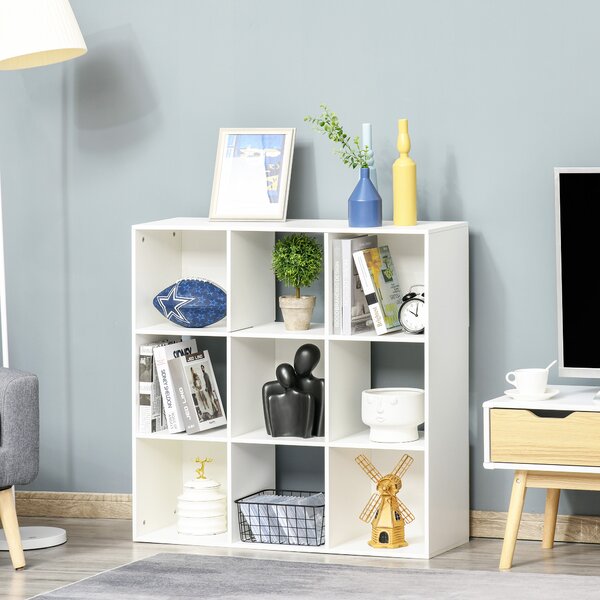 HOMCOM Libreria Bianca per Casa e Ufficio, Scaffale dal Design Moderno con 9 Scomparti in Legno, 91.5x29.5x91.5 cm | Aosom Italy