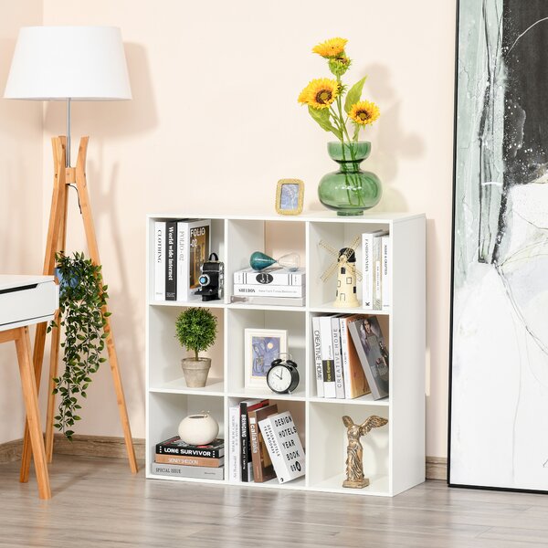 HOMCOM Libreria Bianca per Casa e Ufficio, Scaffale dal Design Moderno con 9 Scomparti in Legno, 91.5x29.5x91.5 cm | Aosom Italy