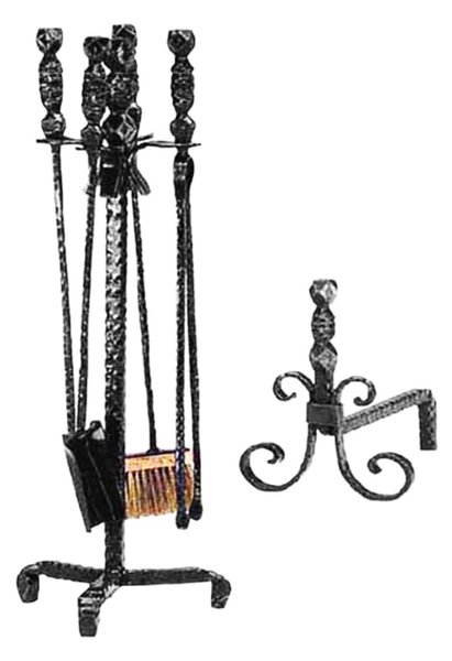 Gruppo per camino in Ferro FORGIATO base 3 piedi 28x h 75 cm - Peso 3.5 kg PIU Coppia alari in ferro battuto Forgiati per camino con palla 34xh34 cm lavorazione artigianale in ferro battuto colore nero