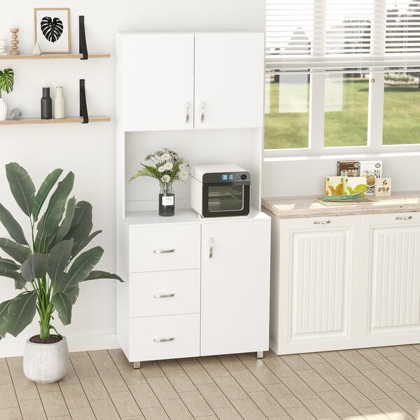 HOMCOM Credenza Moderna in Legno Bianco con 2 Armadietti, Mensole Regolabili, 1 Ripiano Aperto e 3 Cassetti, 80x39.5x183.5cm|Aosom