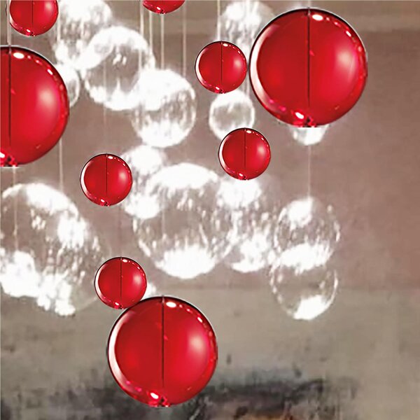 Plafoniera da Soffitto solida base inox a taglio laser Bolero 25 SFERE CRISTALLO Dimensioni 60x60xh 70 cm G10 6x Max 50 Watt 7,5 kg e diffusori con sfere in vetro cristallo Rosso