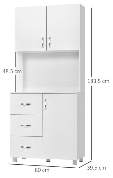 HOMCOM Credenza Moderna in Legno Bianco con 2 Armadietti, Mensole Regolabili, 1 Ripiano Aperto e 3 Cassetti, 80x39.5x183.5cm|Aosom