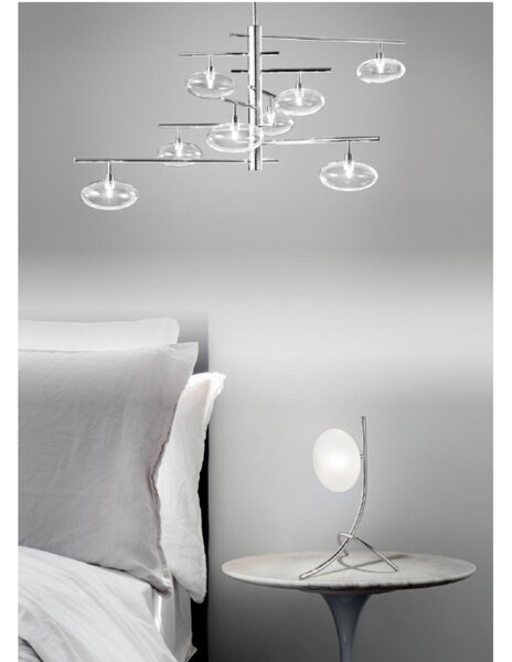 Lampada da Tavolo, Abat-Jour struttura in metallo cromato CROMO MODELLO DOLCE Dimensioni 15x h 16 cm G9 1x Max 25 Watt 0,52 kg Diffusore in vetro finitura Trasparente
