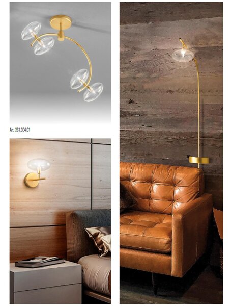 Lampada da parete in Vetro finitura Oro satinato collezione DOLCE Dimensioni � 17x15x h20 cm con 1 sfera Trasparente G9 1 x max 25 Watt