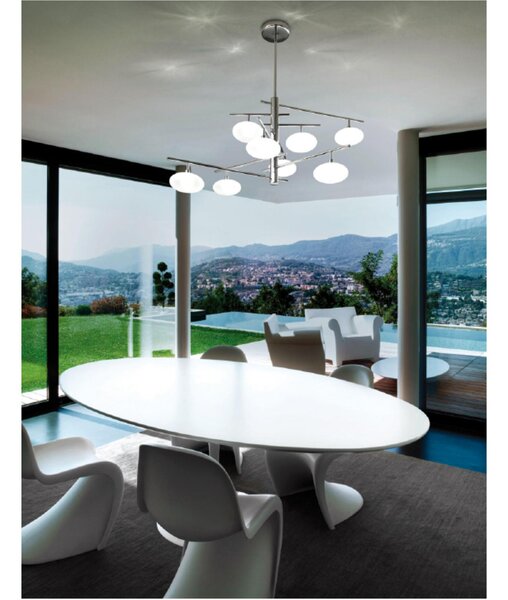Lampada da Tavolo, Abat-Jour struttura in metallo cromato CROMO MODELLO DOLCE Dimensioni 15xh 16 cm G9 1x Max 25 Watt 0,52 kg Diffusore in vetro finitura Satinata