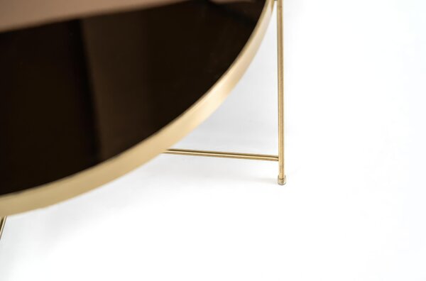 Tavolino Marissa Design twist 70x70xh40 cm, Top Ottone e Vetro Temperato, Base Ottone Lucido e Metallo