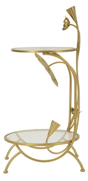 Tavolinetto 2 ripiani Flowers, design dorato con motivi floreali dimensioni � 40X78 cm doppi ripiani effetto marmo