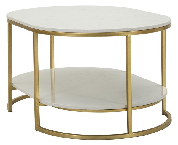 Tavolo da caff� IZMIR design elegante con doppio piano effetto marmo dimensioni 90x60x 45 cm spazio 28,5 cm struttura dorata
