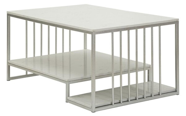 Tavolinetto 3 ripiani LEAF, design dorato con motivi di foglie dimensioni 90x60x 45 cm struttura Silver e Bianco