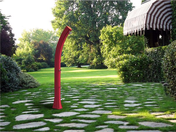 Doccia da Esterno in Resina A riscaldamento solare HAPPY XL CON LAVAPIEDI 35 lt Dimensioni 26x20,5x h 220 cm - peso 13 kg Colore Rosso