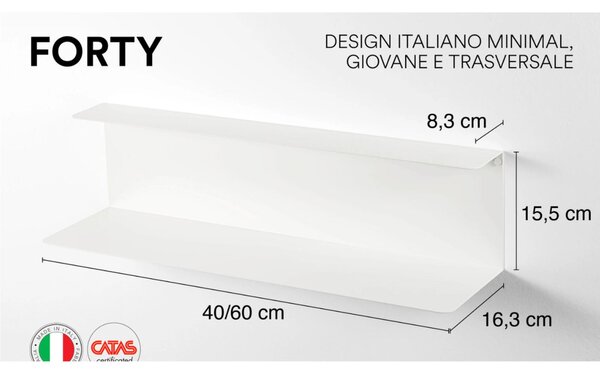 Mensola in metallo da Muro Forty Minimal Dimensioni 60x16,3x h 15,5 cm Portata massima 17.8 kg in acciaio verniciato grigio