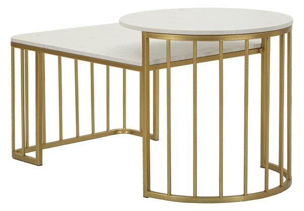Tavolo da caff� ANKARA design elegante con doppio piano effetto marmo dimensioni 90x50x 50 cm spazio 9 cm struttura dorata