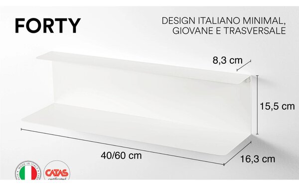 Mensola in metallo da Muro Forty Minimal Dimensioni 40x16,3x h 15,5 cm Portata massima 17.8 kg in acciaio verniciato Blu Oceano
