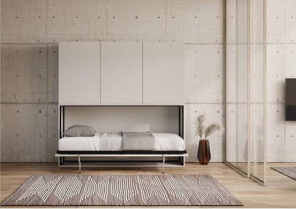 Letto a scomparsa Kando D singolo senza Materasso Chiuso Occupa solo 39 cm di profondit�, Dimensioni chiuso 200x39xh 194 cm struttura in legno colore Bianco Frassino