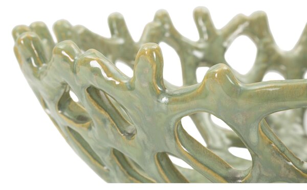 Svuotatasche, in ceramica, piatto decorativo ispirato alla forma naturale dei coralli Dimensioni 35xh 13 cm -1,9 kg, colore verde marino
