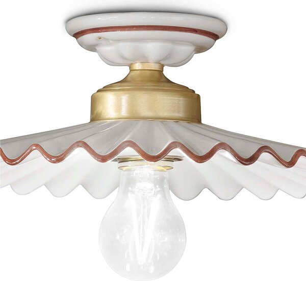 Plafoniera da Soffitto con Diffusori Plissettati in Ceramica L�AQUILA Diametro ? 31 cm peso 1 kg - Attacco Lampada E 27 interno Paralume Bianco Vintage