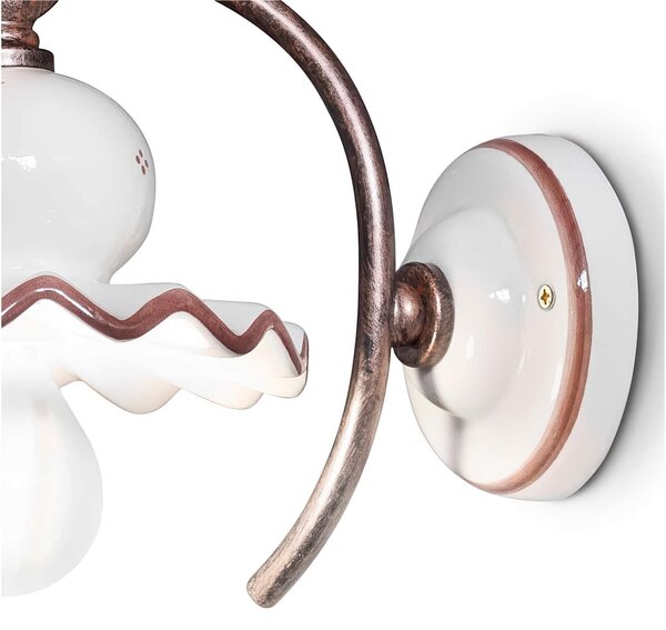 Applique Lampada da Muro una Luce in materiale Ceramico ROMA H 16 cm Sp 22 cm ? 14 cm peso 1 kg - Attacco Lampada E14 interno esterno, Bianco Vintage
