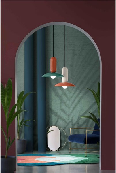 Lampadario sospensione ceramica decorata Due volumi sovrapposti PAU Diametro ? 31XH 36 cm - 1 x max 53W E27 interno COLORE ARANCIO POK�-CREMA