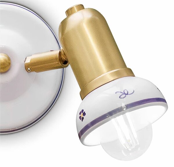 Applique Lampada da Muro Doppia due Luci in materiale Ceramico SAVONA H 17 cm Sp 14 cm 27 cm peso 1 kg - Attacco Lampada E14 interno esterno, Bianco Vintage