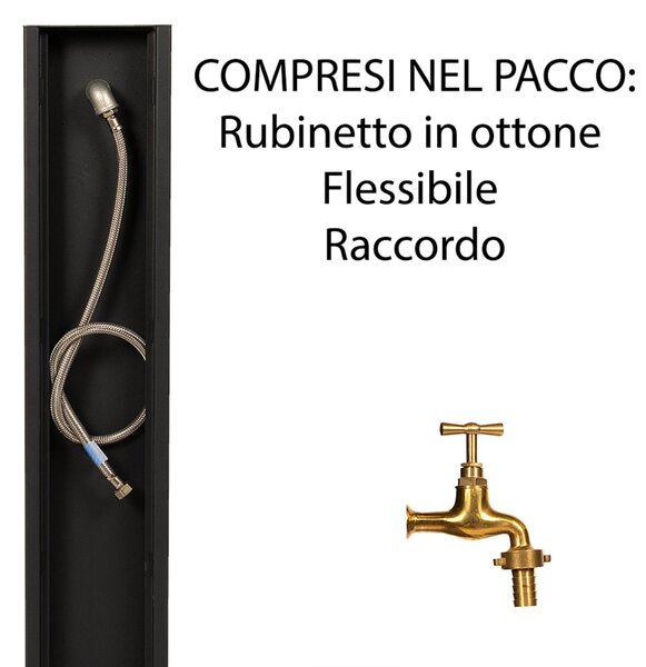 Fontana Decorativa Giardino Corten con Rubinetto Forma Schiacciata Dimensioni 20x10xh 100 cm con tubo rubinetto, flessibile e Gomito resistente al gelo Colore Antracite