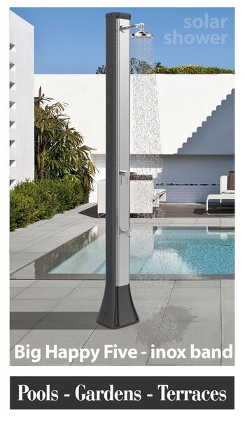 Doccia da Esterno in Resina A riscaldamento solare BIG HAPPY FIVE CON LAVAPIEDI 36 lt Dimensioni 26x20,5x h 220 cm - peso 17,5 kg Colore Dove gray
