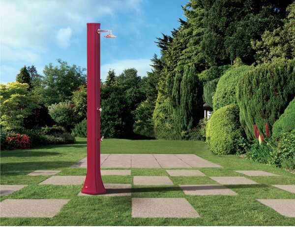 Doccia da Esterno in Resina A riscaldamento solare BIG HAPPY FIVE CON LAVAPIEDI 36 lt Dimensioni 26x20,5x h 220 cm - peso 17,5 kg Colore Rosso