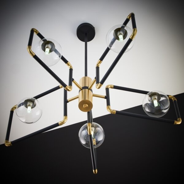 Jupiter 1985 - Lampadario a sospensione con supporto rigido IBRA 5xG9/10W/230V nero/oro
