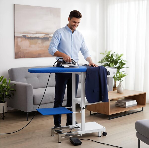 Tavolo da stiro professionale con piano aspirante e riscaldato elettricamente COMELUX -A Dimensioni da chiuso 139 x 47 x 44 cm ASPIRATORE TAPPETINO E APPOGGIAFERRO
