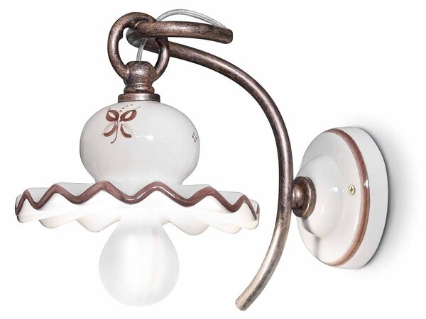 Applique, abat jour,stile rustico in ceramica decorata a mano Roma Diametro14x22x h 16 cm peso 0,55 kg - Attacco Lampada E 14 Ceramica, Metallo