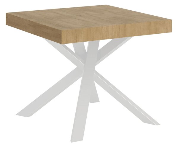 Tavolo Quadrato Allungabile Piano CLERK design Moderno Dimensioni 90x90xh77 cm estensibile fino a 194 cm - 2 allunghe telaio bianco Gambe in ferro Piano Quercia Naturale