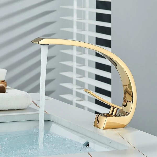 Miscelatore monocomando per lavabo da bagno - Montaggio a incasso - Miscelatore monoleva - Acqua calda e fredda - Corpo in ottone - Finitura dorata