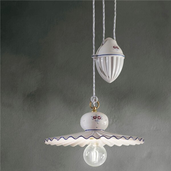 Lampada a sospensione Saliscendi altezza regolabile in ceramica stile rustico decorata a mano Roma Diametro ? 41 cm -1 x max 75W E27 Ceramica, Metallo