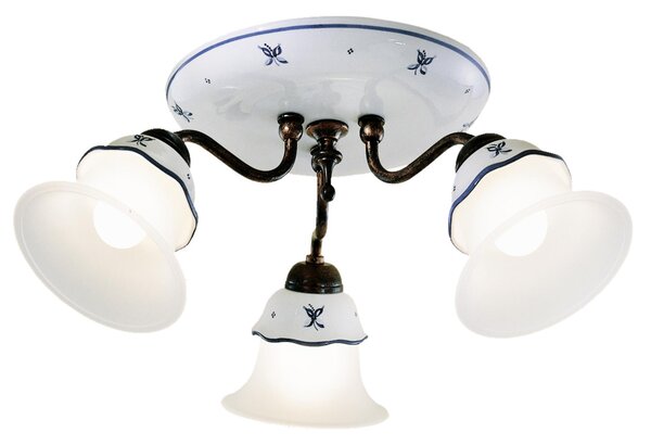 Plafoniera da Soffitto con 3 Diffusori in Ceramica FERRARA Diametro ? 50X H 24 cm peso 1 kg - Attacco Lampada E 14 interno Paralume Bianco Vintage