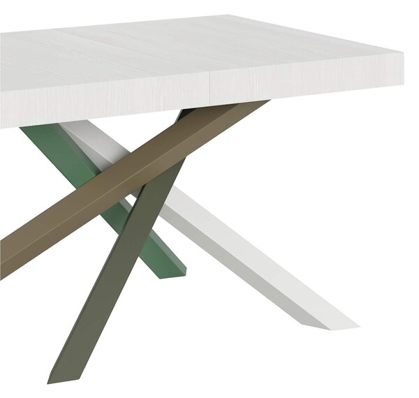Tavolo Allungabile con 2 allunghe VOLANTIS MULTICOLOR 90x120xh77 cm estensibile fino a 224 cm Allunghe da 52 cm, gambe in Ferro verniciate Antracite piano colore Bianco Frassino
