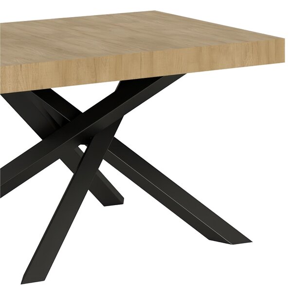 Tavolo Allungabile con 2 allunghe VOLANTIS MULTICOLOR 90x120xh77 cm estensibile fino a 224 cm Allunghe da 52 cm, gambe in Ferro verniciate Antracite piano colore Quercia Natura