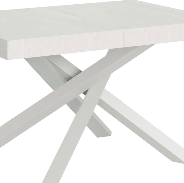 Tavolo Allungabile con 2 allunghe VOLANTIS Premium Bianco 90x120xh77 cm estensibile fino a 224 cm Allunghe da 52 cm, gambe in Ferro verniciate Bianche, piano Bianco Frassino