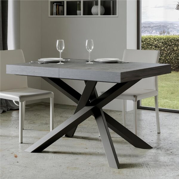 Tavolo Allungabile con 2 allunghe VOLANTIS MULTICOLOR 90x120xh77 cm estensibile fino a 224 cm Allunghe da 52 cm, gambe in Ferro verniciate Antracite piano Cemento